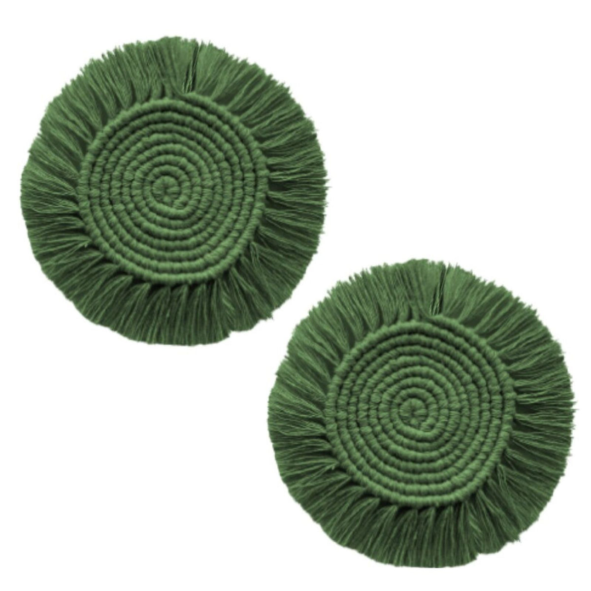 Macrame Round Coasters Bohemian Style, Handmade, for Coffee Mugs, Tea Cups, Cocktail Glasses (6PCs, Green)