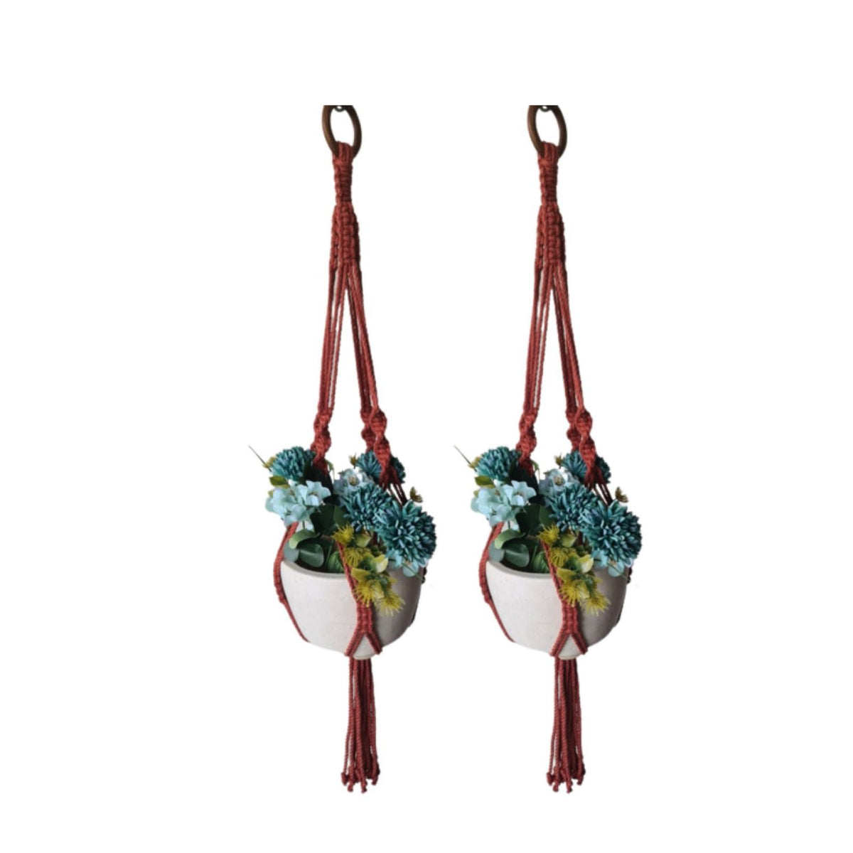 LuxeNest Macrame Cotton Boho Plant Hanger (Without Pot), For Indoor Outdoor Balcony Gardening , 90 cm , Set of 2 (Wine)